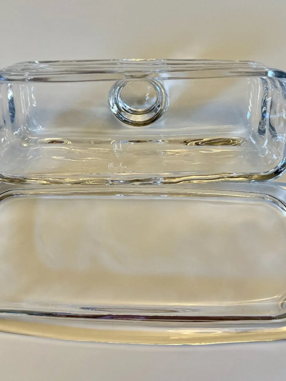 Vintage Heavy Clear Glass Butter Dish Covered Butter Keeper Modern Rectangle